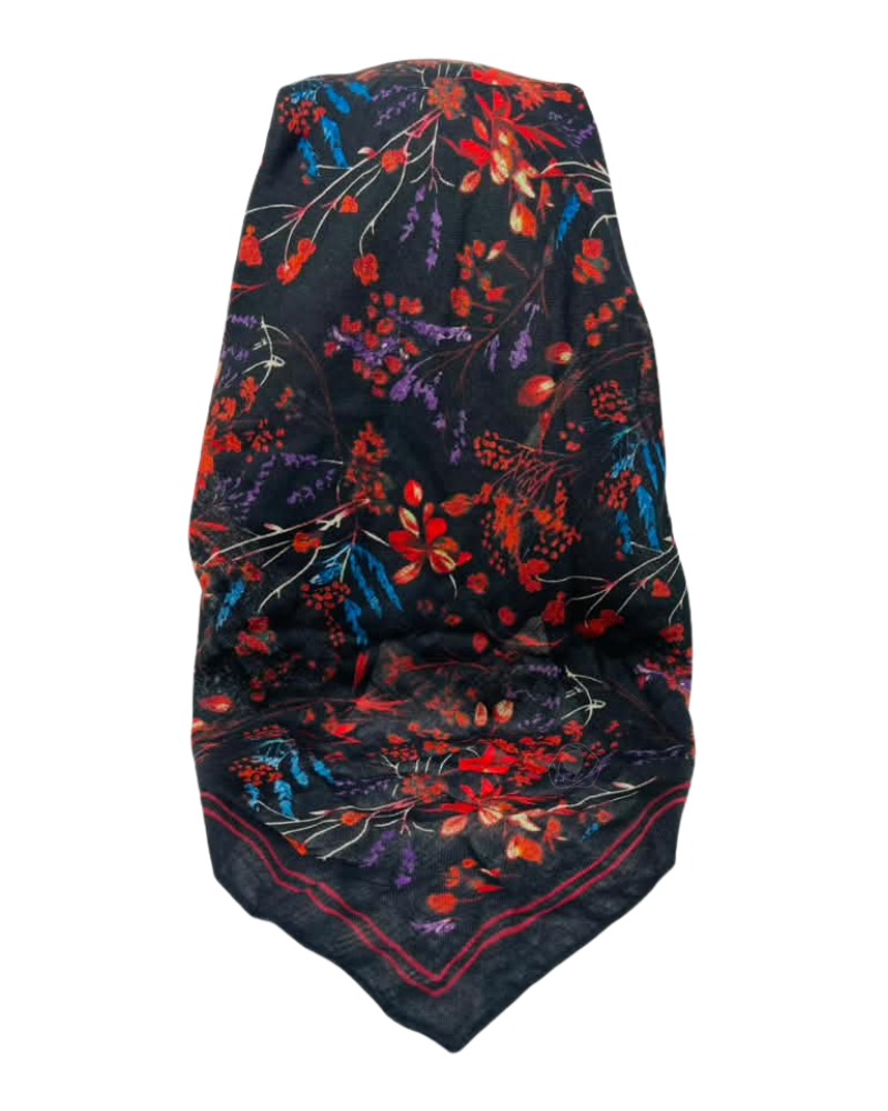 Cherie Burgundy Floral Design Adjustable Pre-Tied Open Back Bandanna