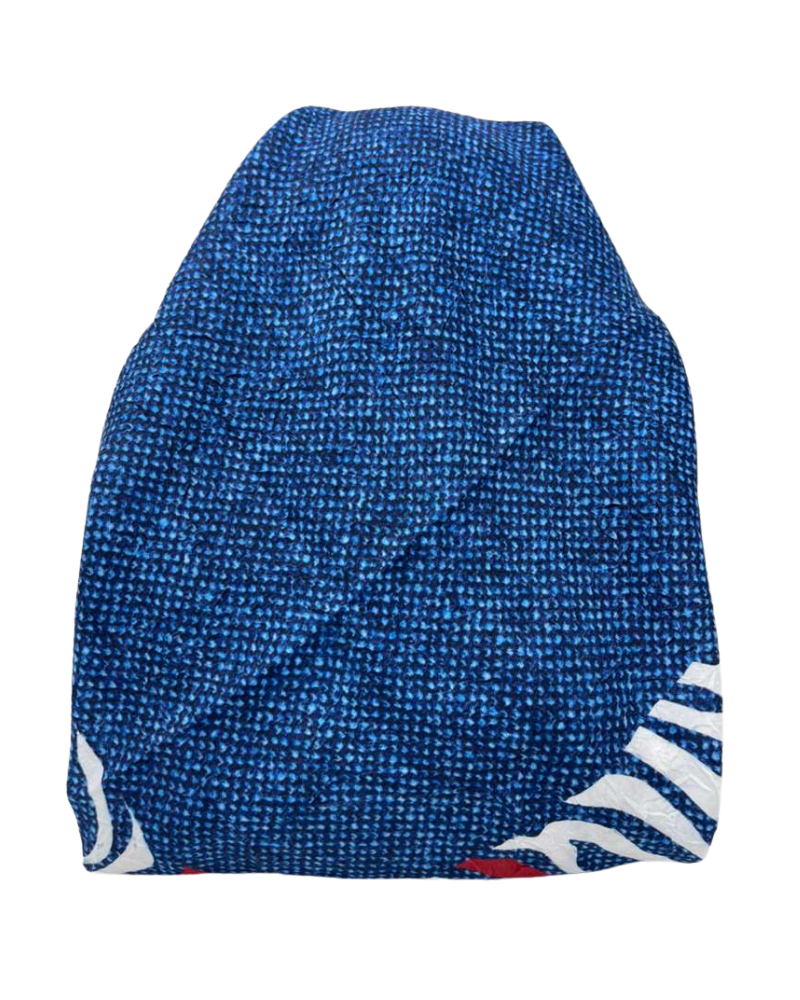 It's Younique Denim and White Zebra Print Pre-Tied Open Back Bandanna with Velvet Grip