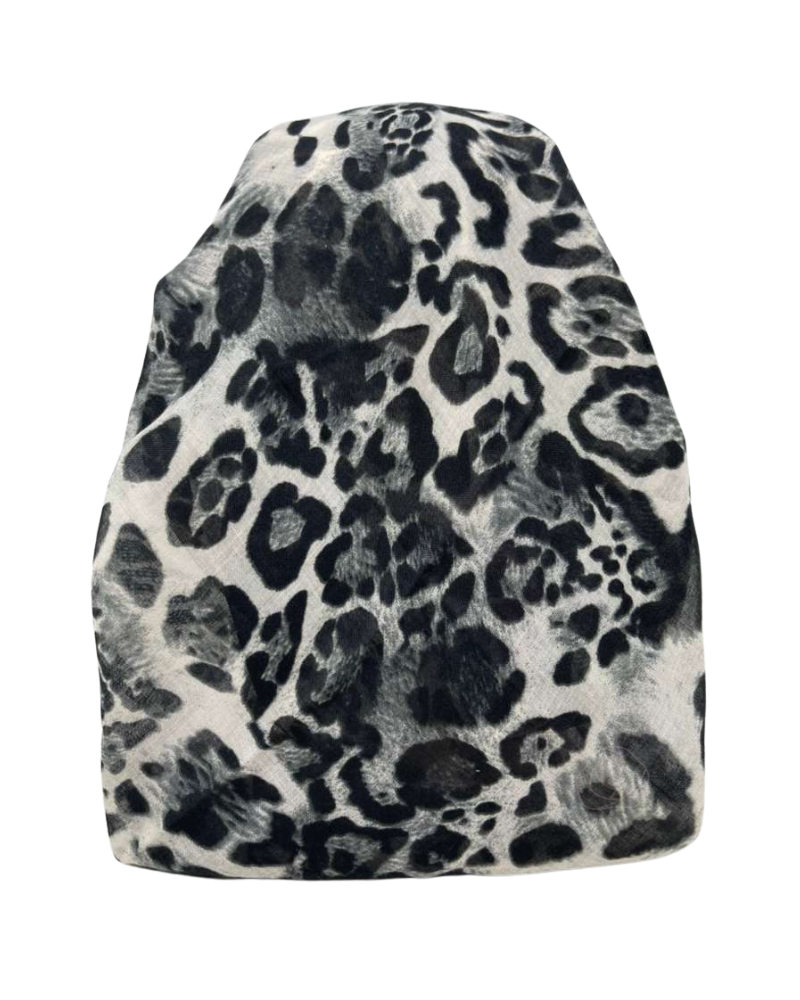 It's Younique Black/Grey Leopard Spots Pre-Tied Open Back Bandanna with Velvet Grip