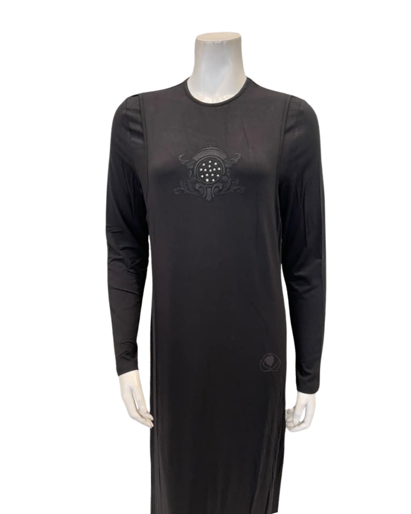 Angelice Black Royal Embroidery Modal Coverall Nursing Nightgown