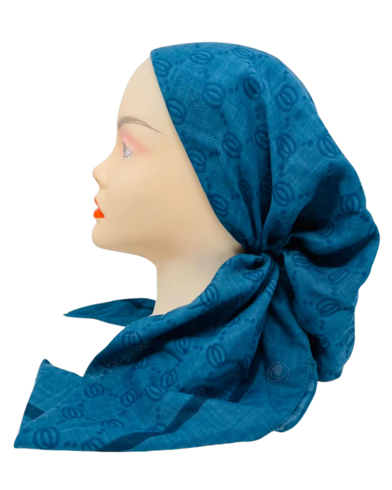 Cherie Teal Interlocking Design Adjustable Pre-Tied Open Back Bandanna
