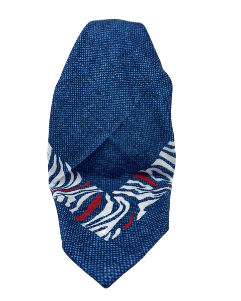 It's Younique Denim and White Zebra Print Pre-Tied Open Back Bandanna with Velvet Grip