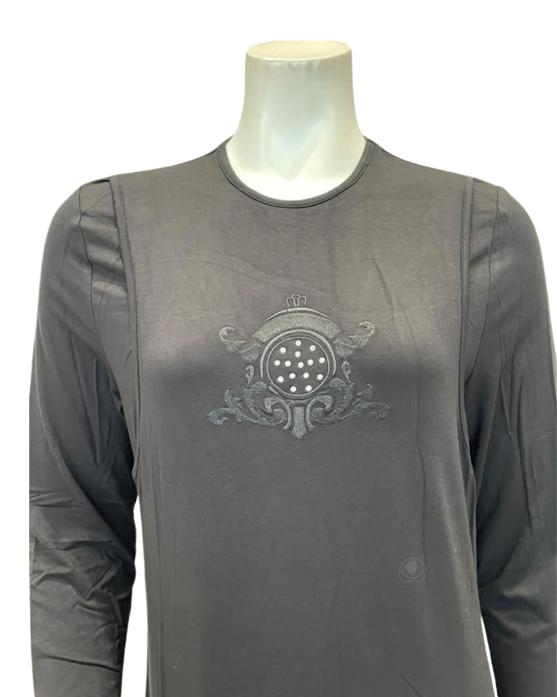 Angelice Black Royal Embroidery Modal Coverall Nursing Nightgown