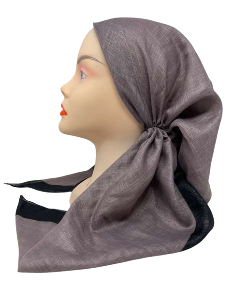 It's Younique OB-SHIM-BOR Solid Grey Shimmer Black Border Pre-Tied Open Back Bandanna with Velvet Grip