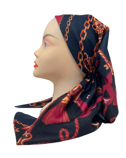 It's Younique OB-SHIM-RDGDCHA Red/Gold Chains Shimmer Pre-Tied Open Back Bandanna with Velvet Grip