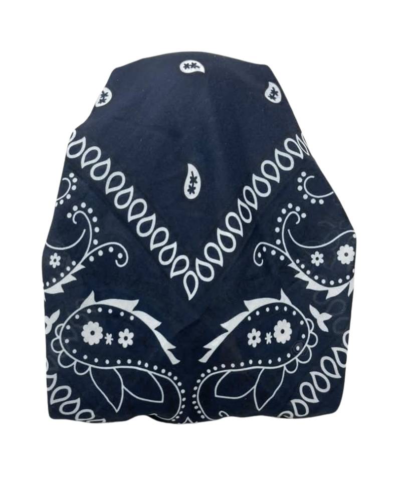 It's Younique Dark Navy Paisley Bandanna Print Pre-Tied Open Back Bandanna with Velvet Grip