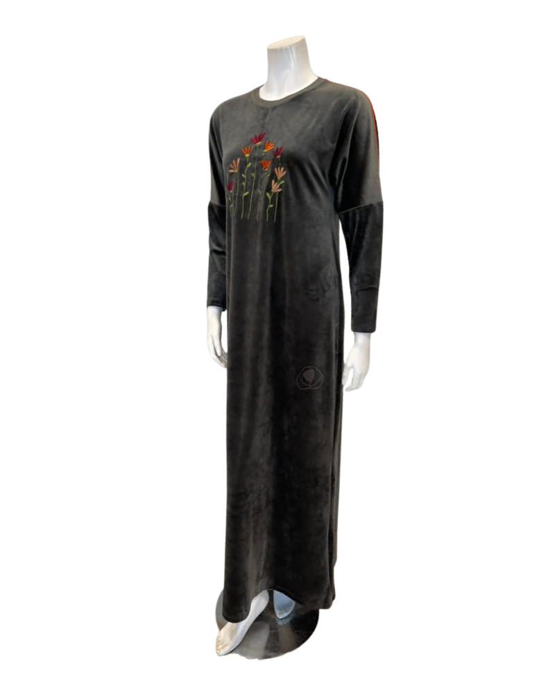 Pen-ky Olive Embroidered Flowers Velour Pull On Nightgown