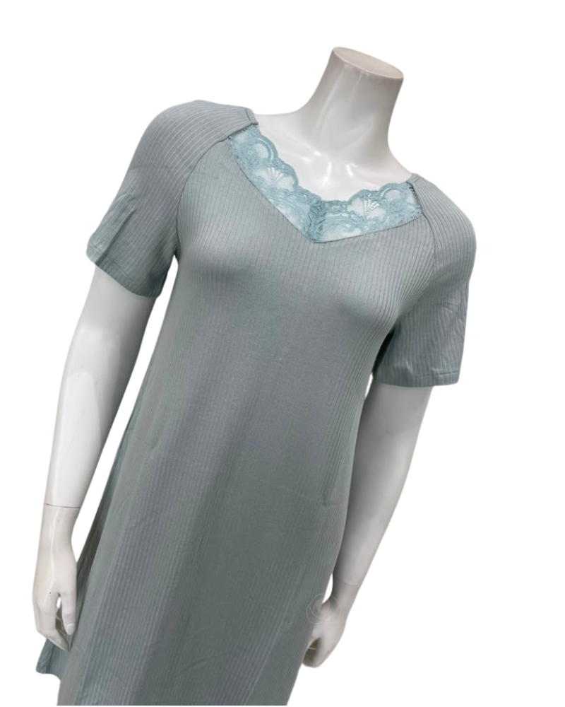 Oh! Zuza Mint Lace V Neck Short Sleeve Modal Nightshirt