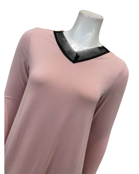 Jackie O'Loungewear Pink V Neck Lace Long Sleeves Modal Nightshirt Myselflingerie.com