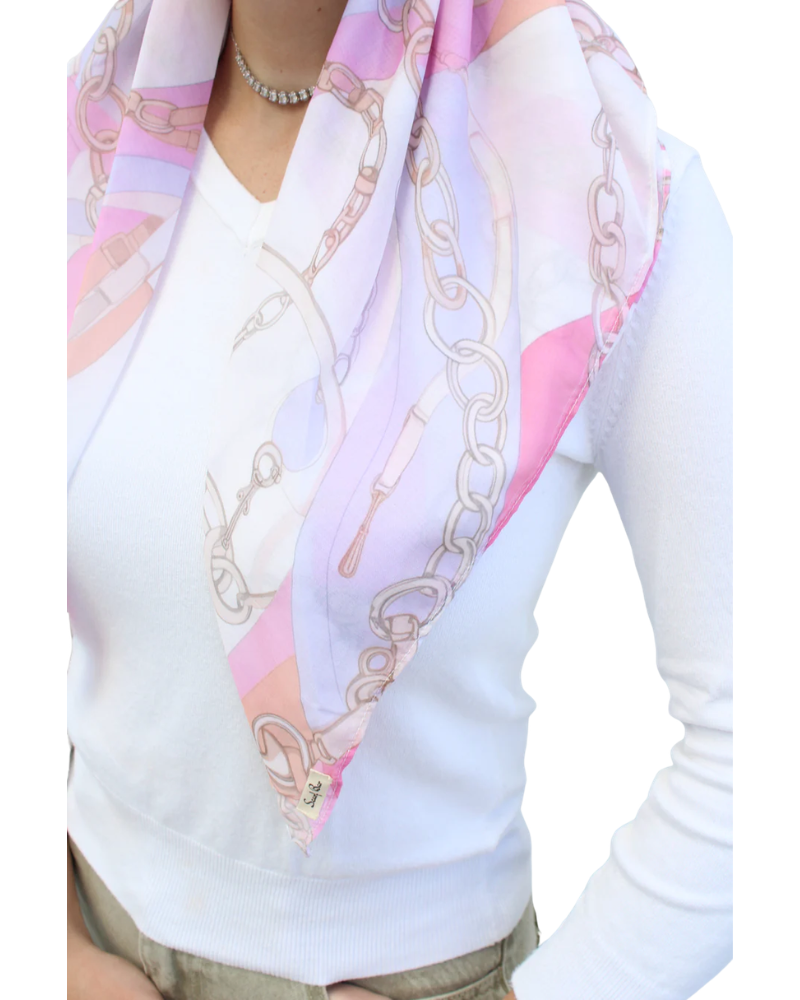 Scarf Bar Pastel Chain Open Back Adjustable Pre-Tied Bandanna with Velvet Grip