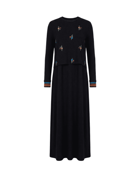ORD Black Embroidered Flowers Modal Nursing Nightgown Myselflingerie.com