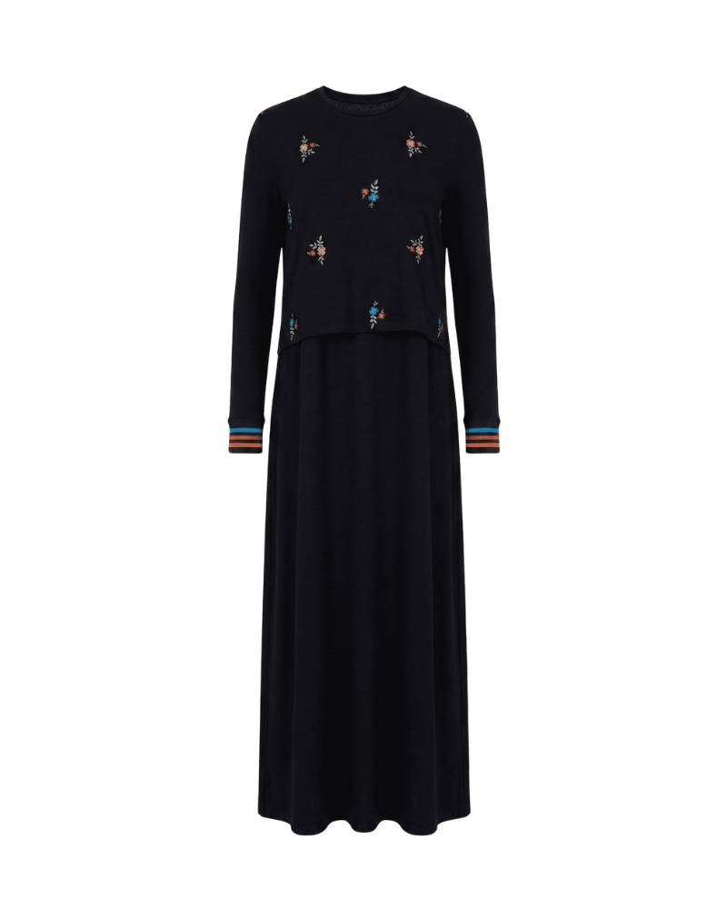 ORD Black Embroidered Flowers Modal Nursing Nightgown Myselflingerie.com