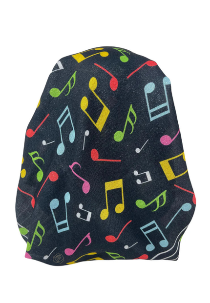 It's Younique OB-BLK-MED Musical Medley Print Black Shimmer Pre-Tied Open Back Bandanna with Velvet Grip Myselflingerie.com