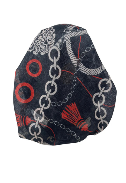 It's Younique OB-CHAI-RW Red & White Chains and Tassels Shimmer Pre-Tied Open Back Bandanna with Velvet Grip Myselflingerie.com