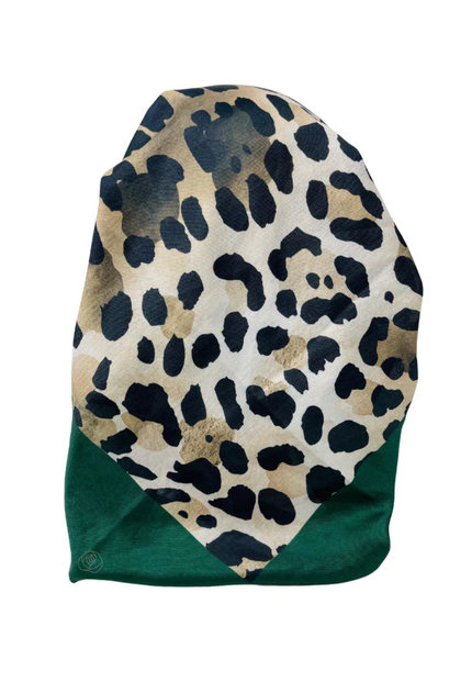 It's Younique OB-LEO-BR Brown Leopard Green Print Border Pre-Tied Open Back Bandanna with Velvet Grip Myselflingerie.com