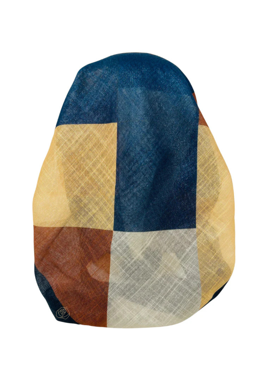 It's Younique OB-PATCH-NY Yellow/Navy Patchwork Shimmer Pre-Tied Open Back Bandanna with Velvet Grip Myselflingerie.com