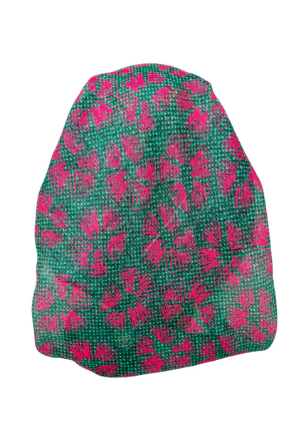 It's Younique OB-WHFL-PK Pink Stitched Flowers Green Shimmer Pre-Tied Open Back Bandanna with Velvet Grip Myselflingerie.com