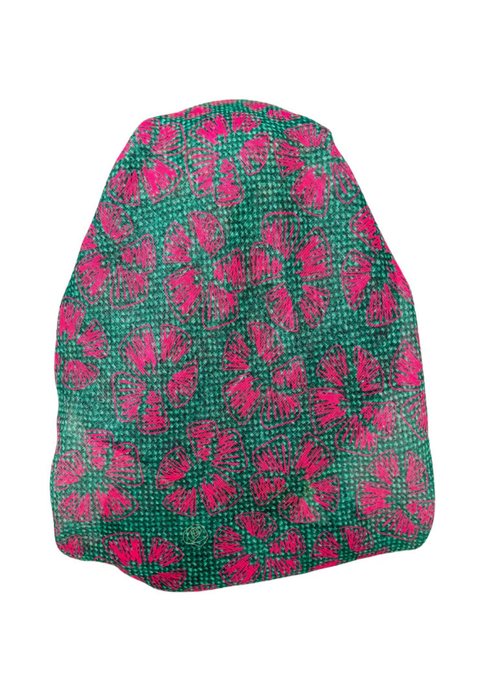 It's Younique OB-WHFL-PK Pink Stitched Flowers Green Shimmer Pre-Tied Open Back Bandanna with Velvet Grip Myselflingerie.com