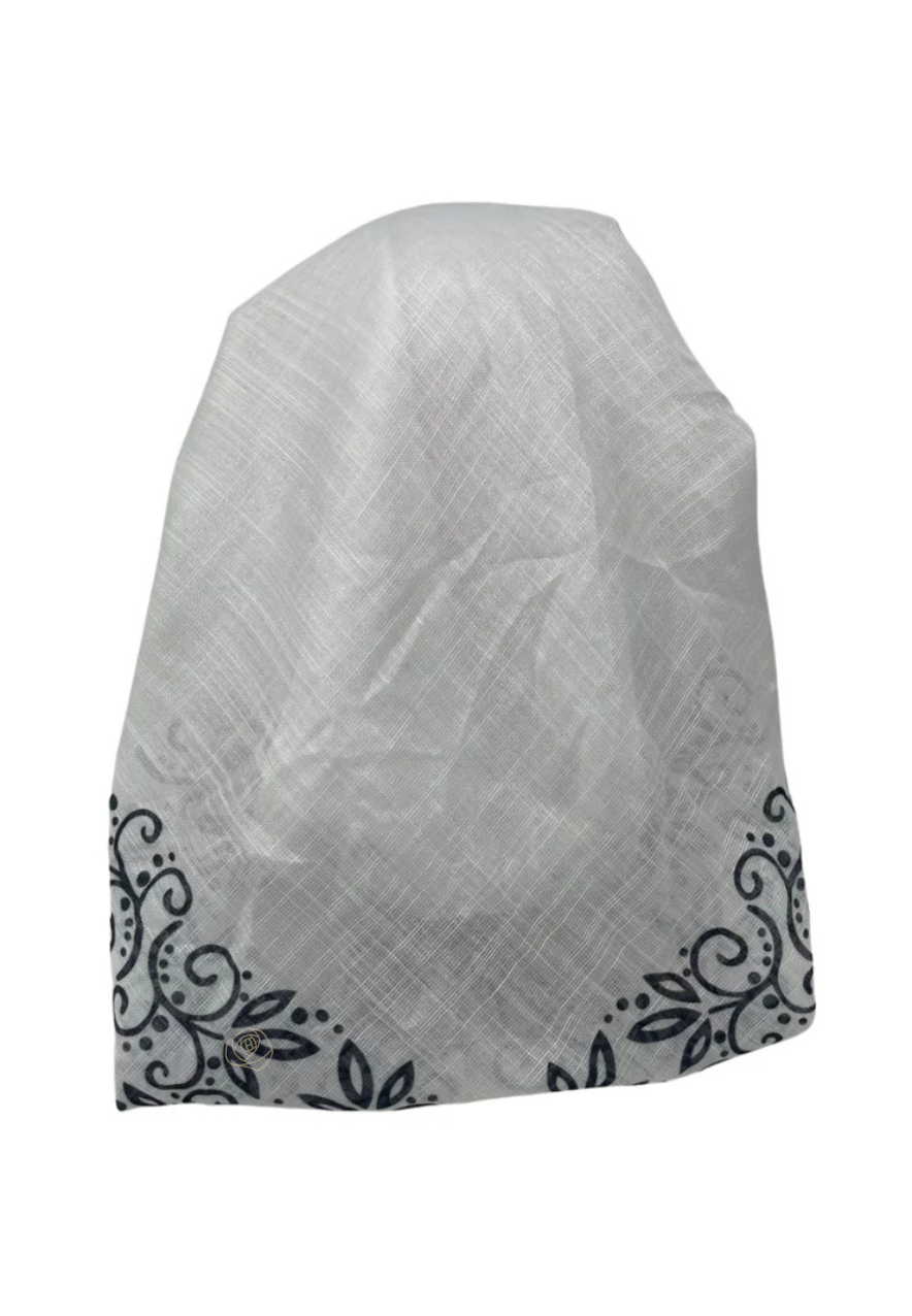 It's Younique OB-LACE-BK White with Black Lace Border Design Pre-Tied Open Back Bandanna with Velvet Grip Myselflingerie.com