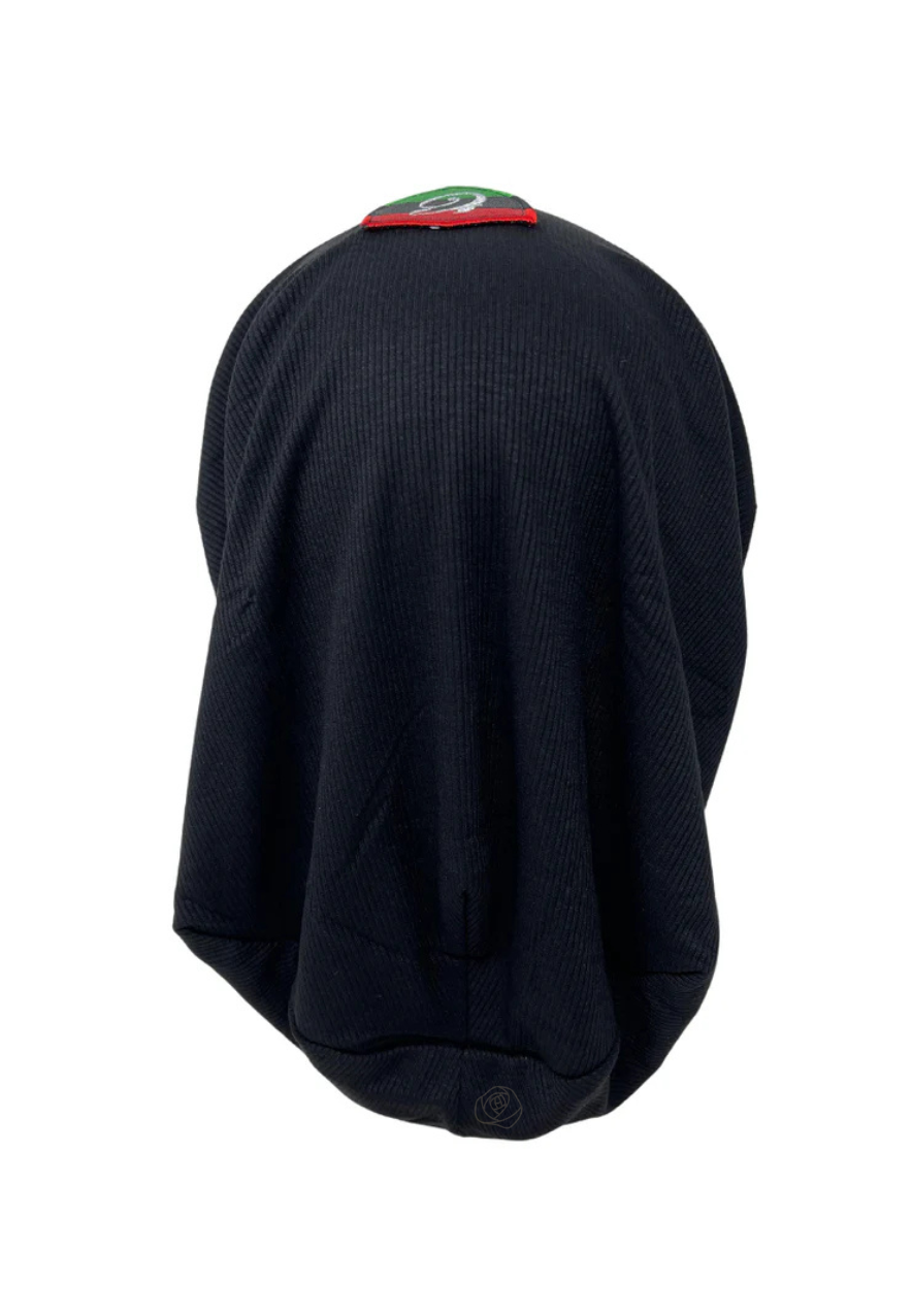 C. Bird CB104 Black Ribbed with Red/Green Logo Bamboo Beanie Snood Myselflingerie.com