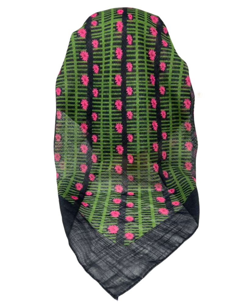 It's Younique Small Pink Flowers on Green Pre-tied Open Back Bandanna with Velvet Grip Myselflingerie.com