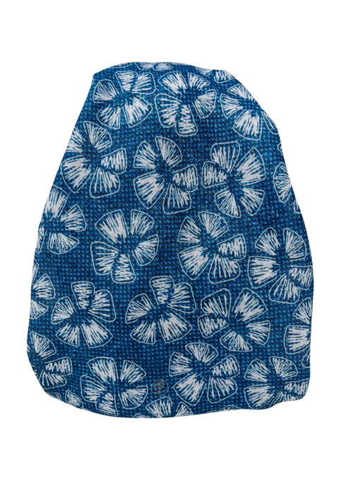 It's Younique OB-WHFL-BL White Stitched Flowers Blue Shimmer Pre-Tied Open Back Bandanna with Velvet Grip Myselflingerie.com