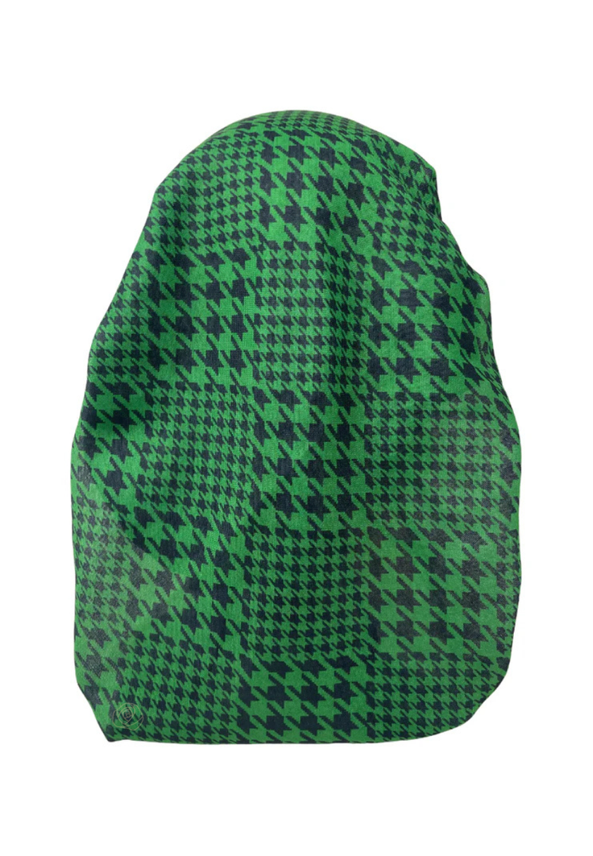 It's Younique OB-HOUND-GNBK Green/Black Houndstooth Pre-Tied Open Back Bandanna with Velvet Grip Myselflingerie.com