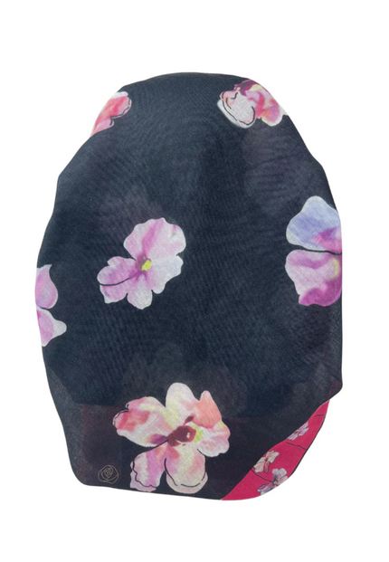 It's Younique OB-FLOW-PI Pink Flower Print on Black Pre-Tied Open Back Bandanna with Velvet Grip Myselflingerie.com