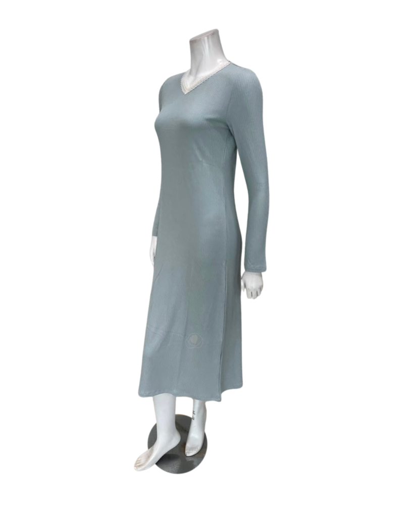 Oh! Zuza Mint Ribbed Lace V Neck Rosie Modal Nightshirt