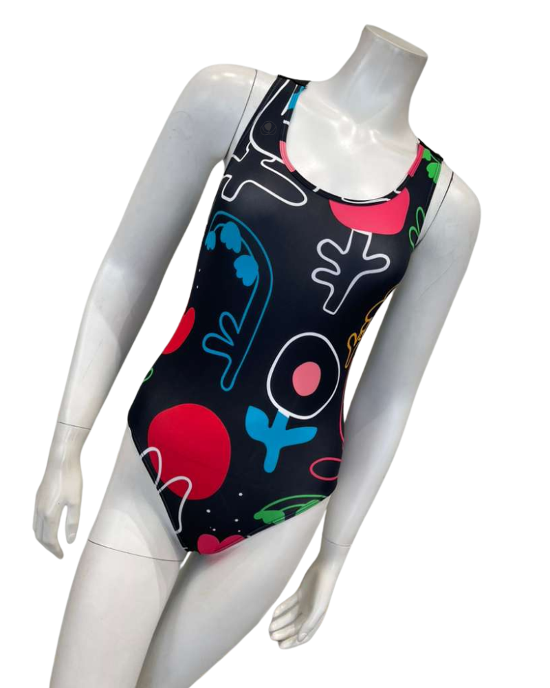 Child Play Black Jumbo Sketch Teen's Bathing Suit Myselflingerie.com