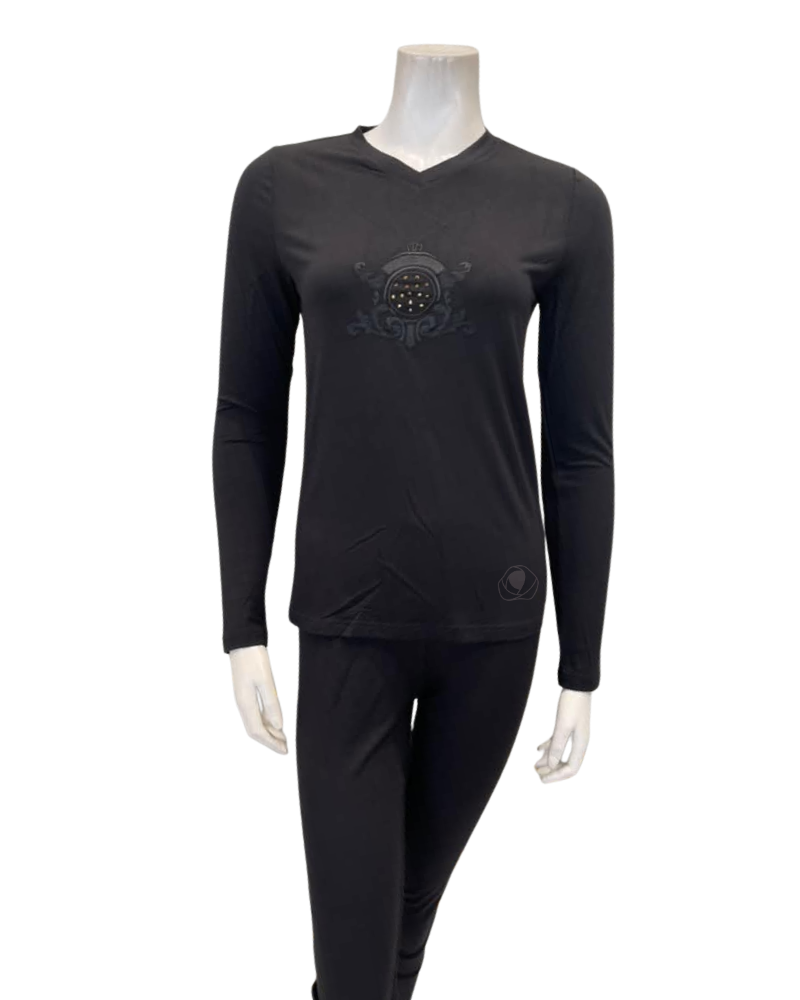Angelice Black Royal Embroidery V Neck Modal Pajamas Set