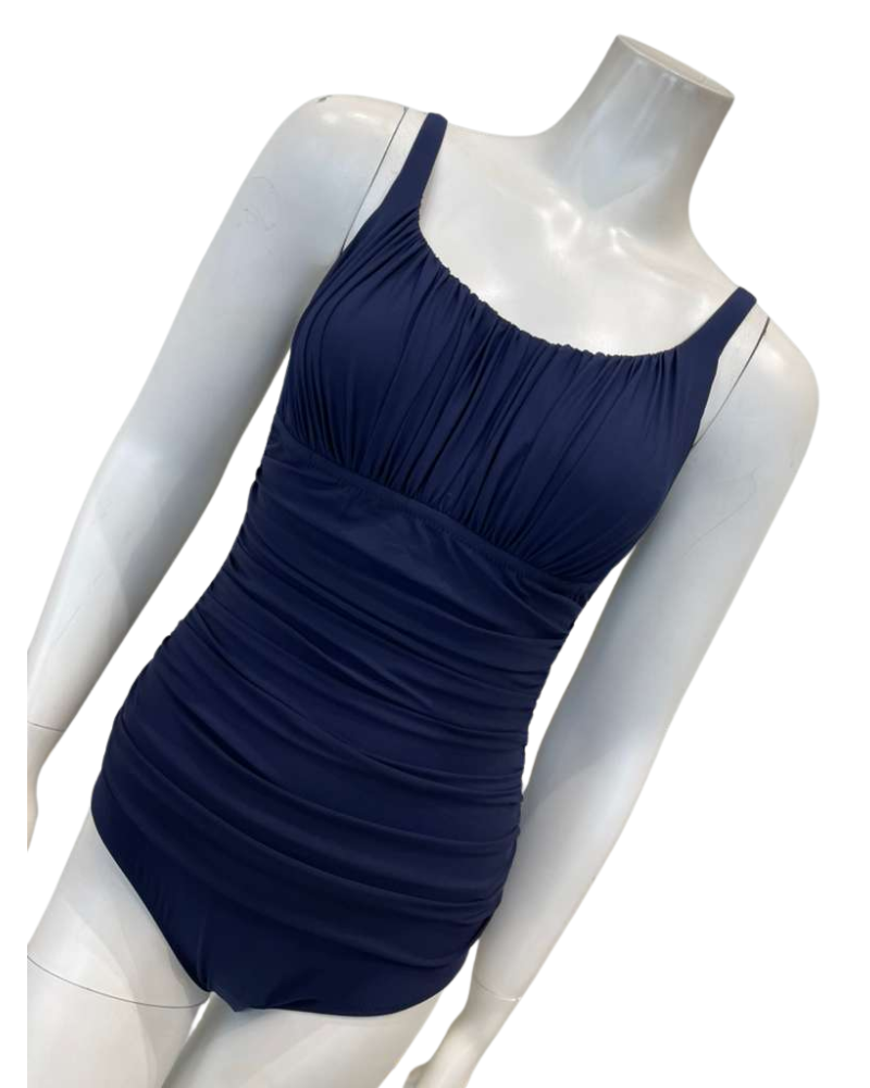 Profile by Gottex Navy Scoop Neck Shirred Peasant Full Coverage Shaping Bathing Suit Myselflingerie.com