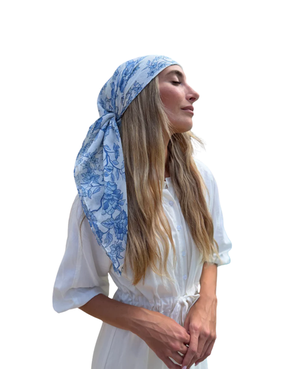 Scarf Bar Blue Estate Garden Square Scarf with Invisible Grip Myselflingerie.com 
