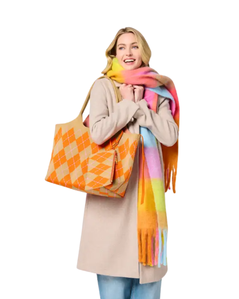 ShiraLeah Orange Robbie Argyle Tote Bag