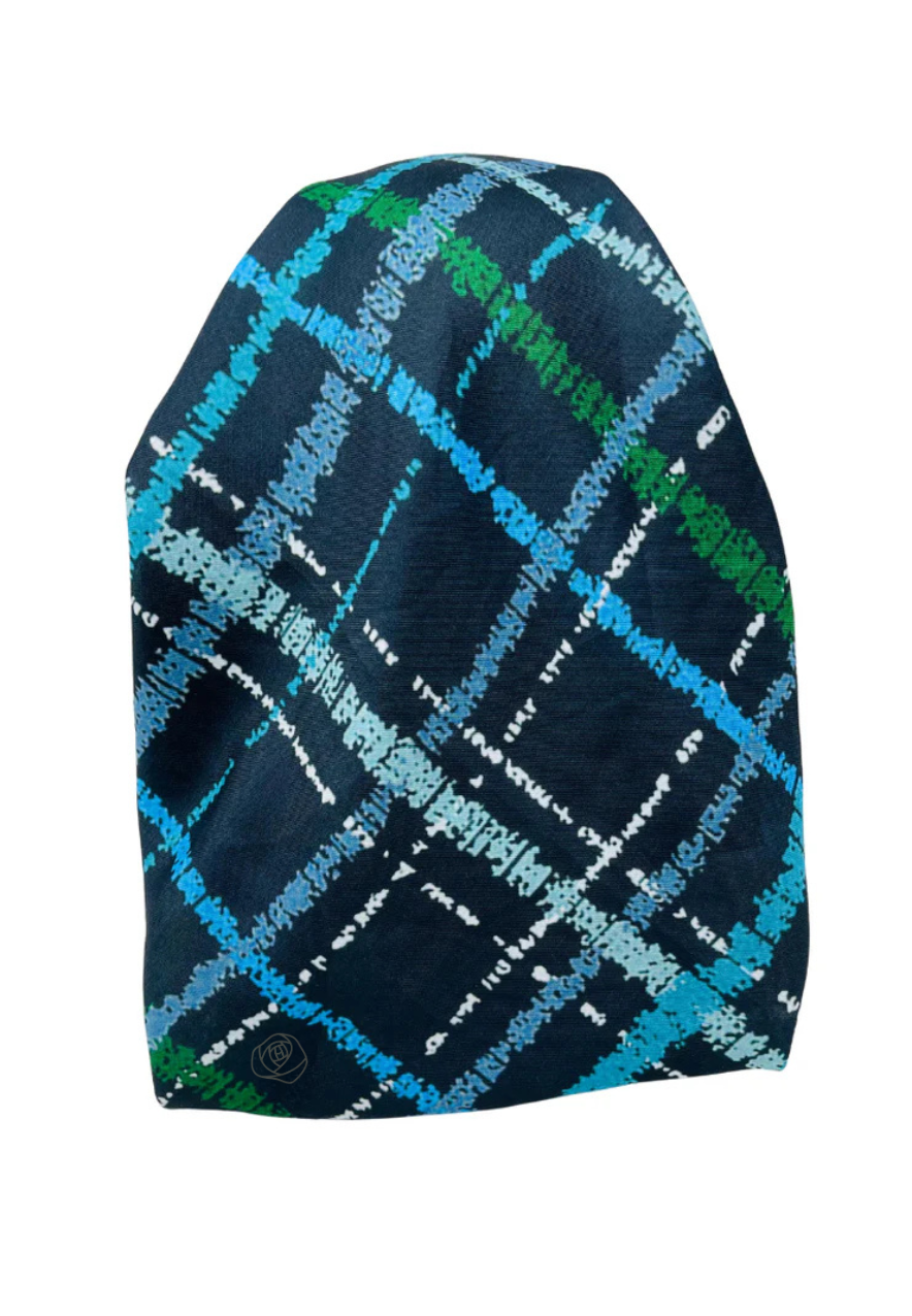 It's Younique OB-STR-BL Blue/Green Mix Stripes Pre-Tied Open Back Bandanna with Velvet Grip Myselflingerie.com