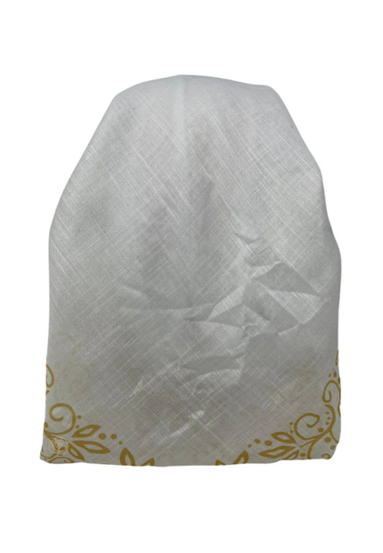 It's Younique OB-LACE-GO White with Gold Lace Border Design Pre-Tied Open Back Bandanna with Velvet Grip Myselflingerie.com