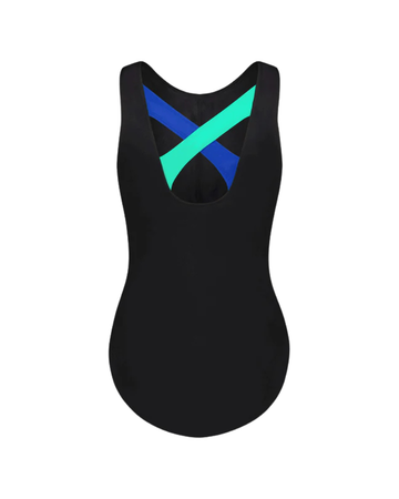 Flamingo Black/Aqua/Royal Black Teen Criss Cross One Piece Bathing Suit