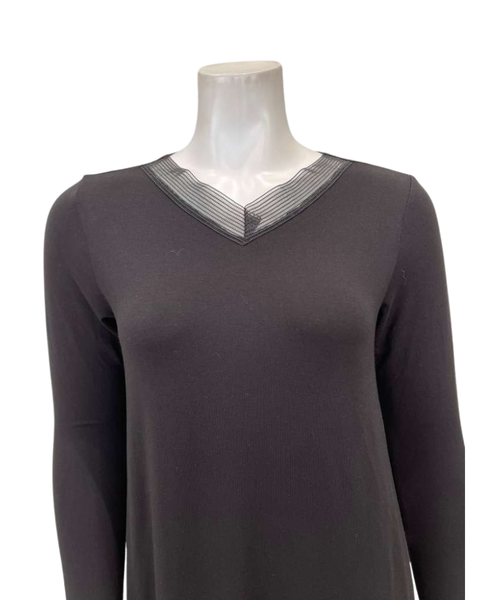 Jackie O'Loungewear Black V Neck Lace Long Sleeves Modal Nightshirt Myselflingerie.com