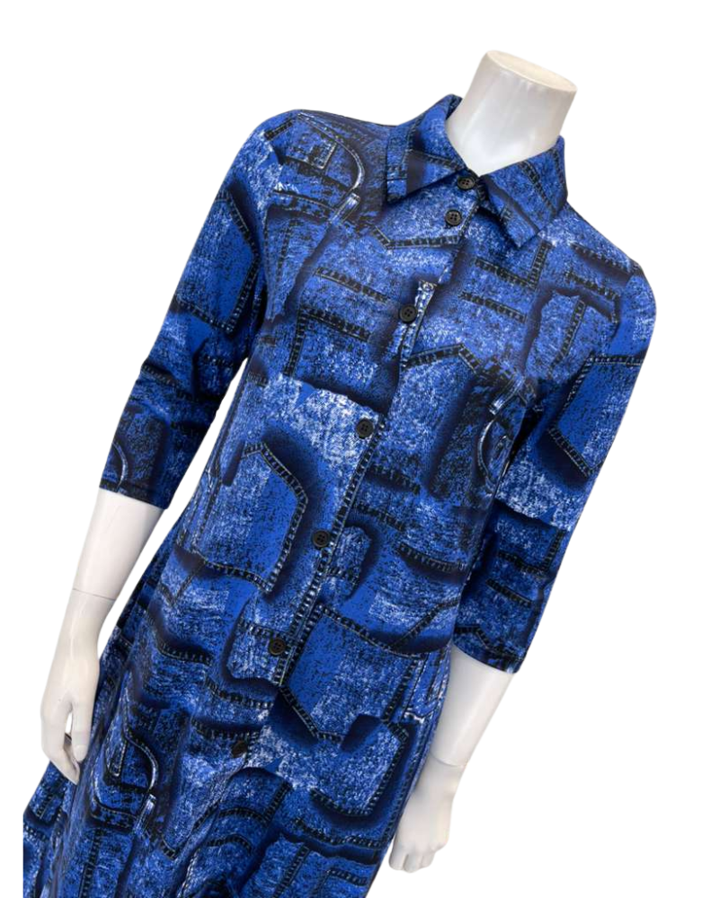 Seashells Jean Pocket Patchwork Collared Button Down Midi 50