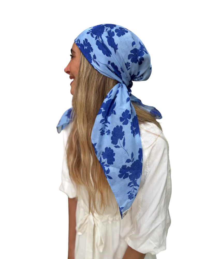 Scarf Bar Azure Bloom Square Scarf with Invisible Grip Myselflingerie.com
