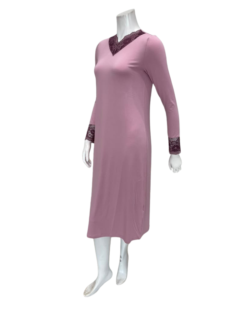 Oh! Zuza Lilac Swirl Design Modest V Neck Modal Nightshirt