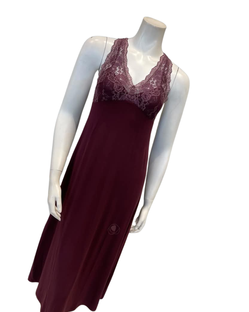 Oh! Zuza Maroon Lace Modal Nightgown