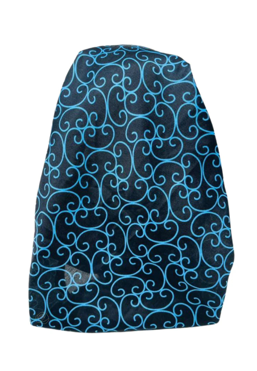 It's Younique Royal Blue Vine Print Pre-Tied Open Back Bandanna with Velvet Grip Myselflingerie.com