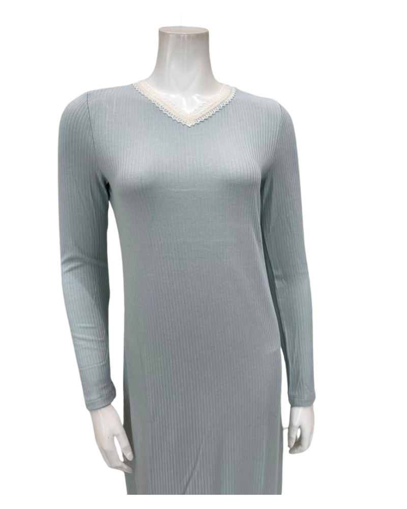 Oh! Zuza Mint Ribbed Lace V Neck Rosie Modal Nightshirt