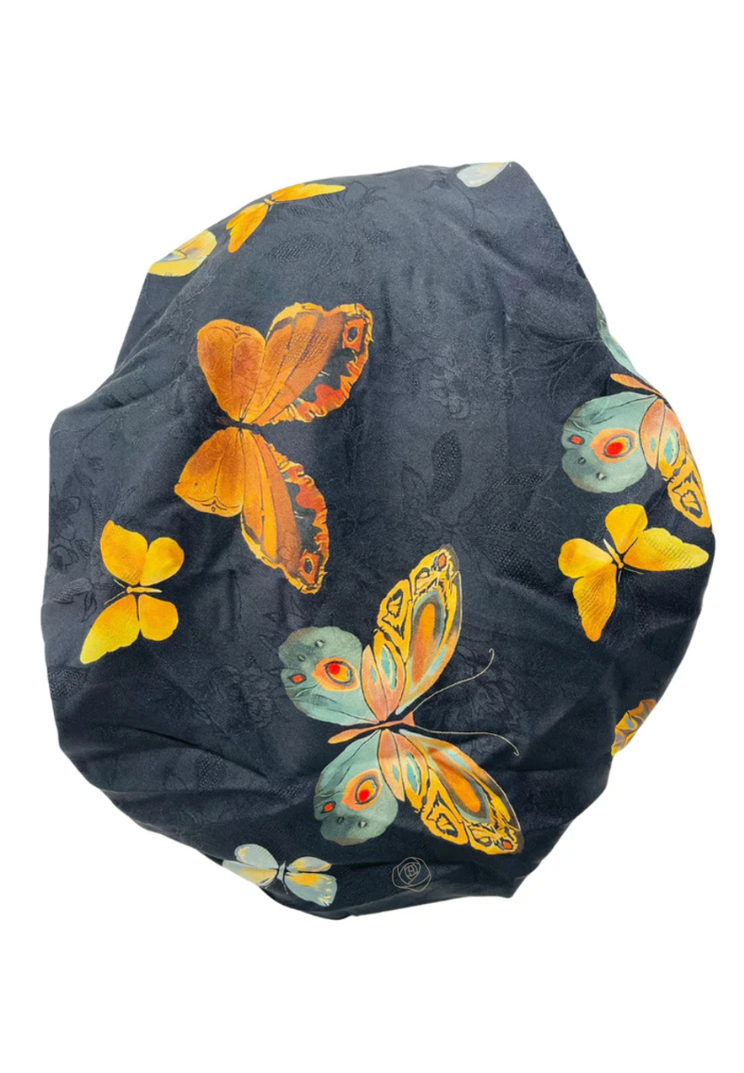 Lizi Headwear DST-C-BX-2518 Golden Wing Butterfly Silk Prints Adjustable Pre-Tied Bandanna with Velvet Grip Myselflingerie.com