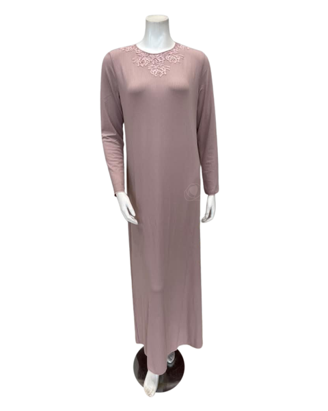 Verdiani Phard Ribbed Lace Necklace Motif Pull On Modal Nightgown