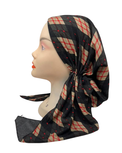 Ahead Black Tan Vintage Plaid Classic Fit Pre-Tied Bandanna
