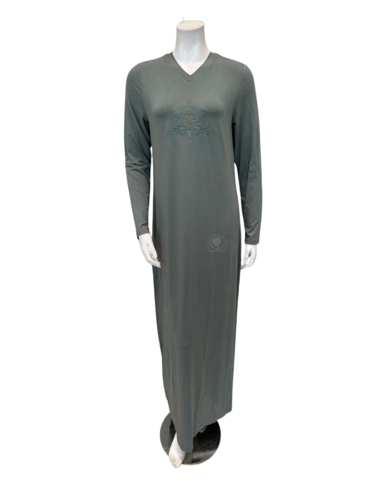 Angelice Sage Green Royal Embroidery V Neck Pull On Modal Nightgown