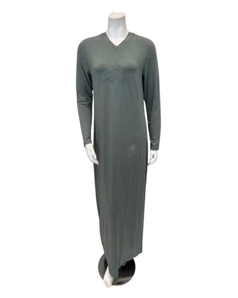 Angelice Sage Green Royal Embroidery V Neck Pull On Modal Nightgown