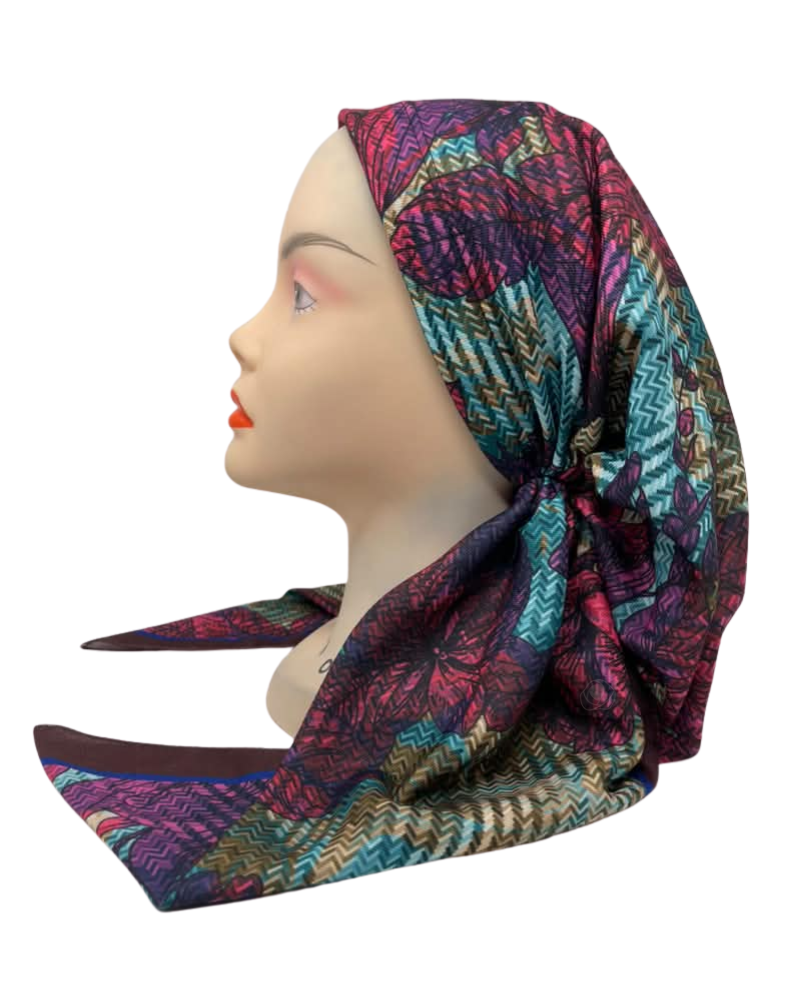 It's Younique Multicolor V Shapes Maroon Border Pre-Tied Open Back Bandanna with Velvet Grip